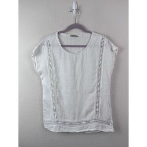 Alessia Pacini 100% Linen Lace Top Womens M White Made in Italy Cottagecore Boho